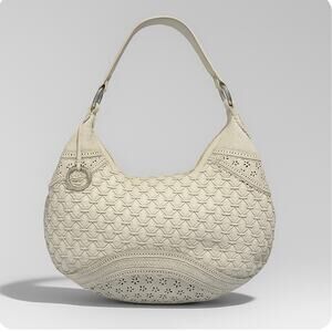 Y2K Elliott Lucca White Genuine Leather Cut Out Boho Chic Hobo Shoulder Bag
